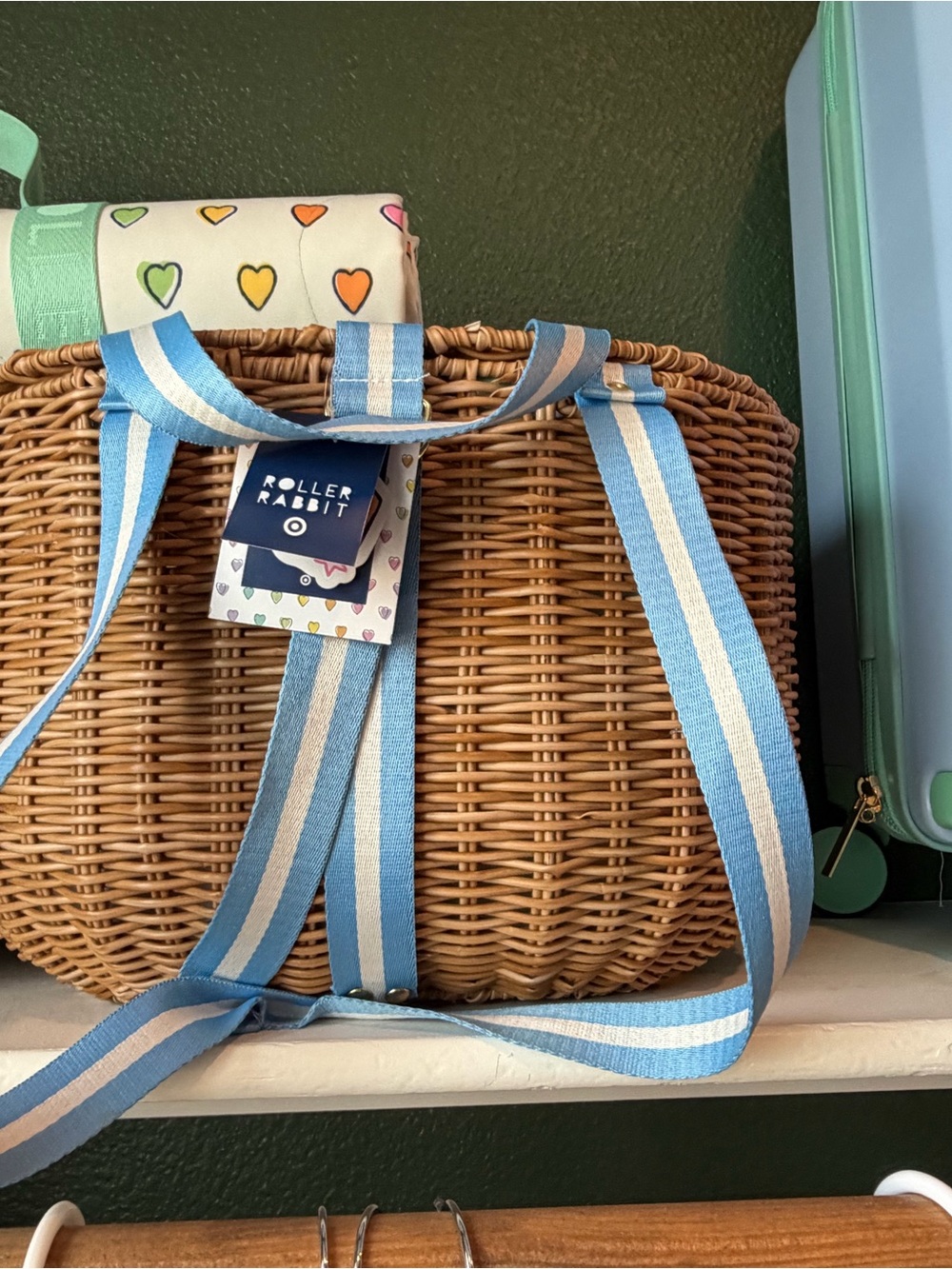 Roller Rabbit Blue and White Striped picnic basket